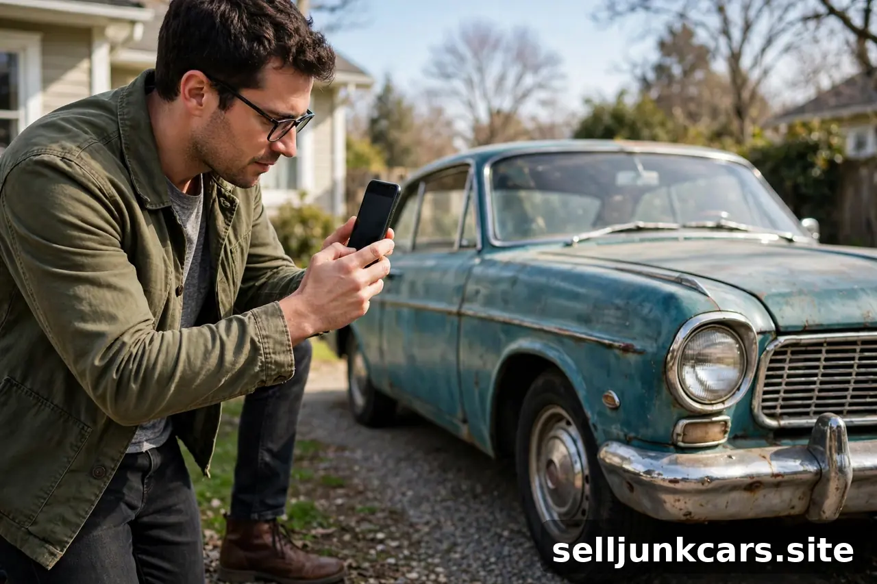 Persona fotografiando su carro con el teléfono