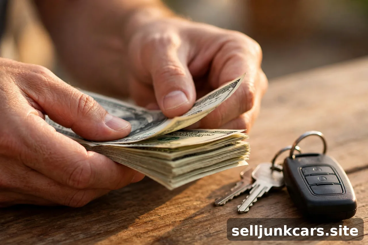 Manos contando billetes junto a unas llaves