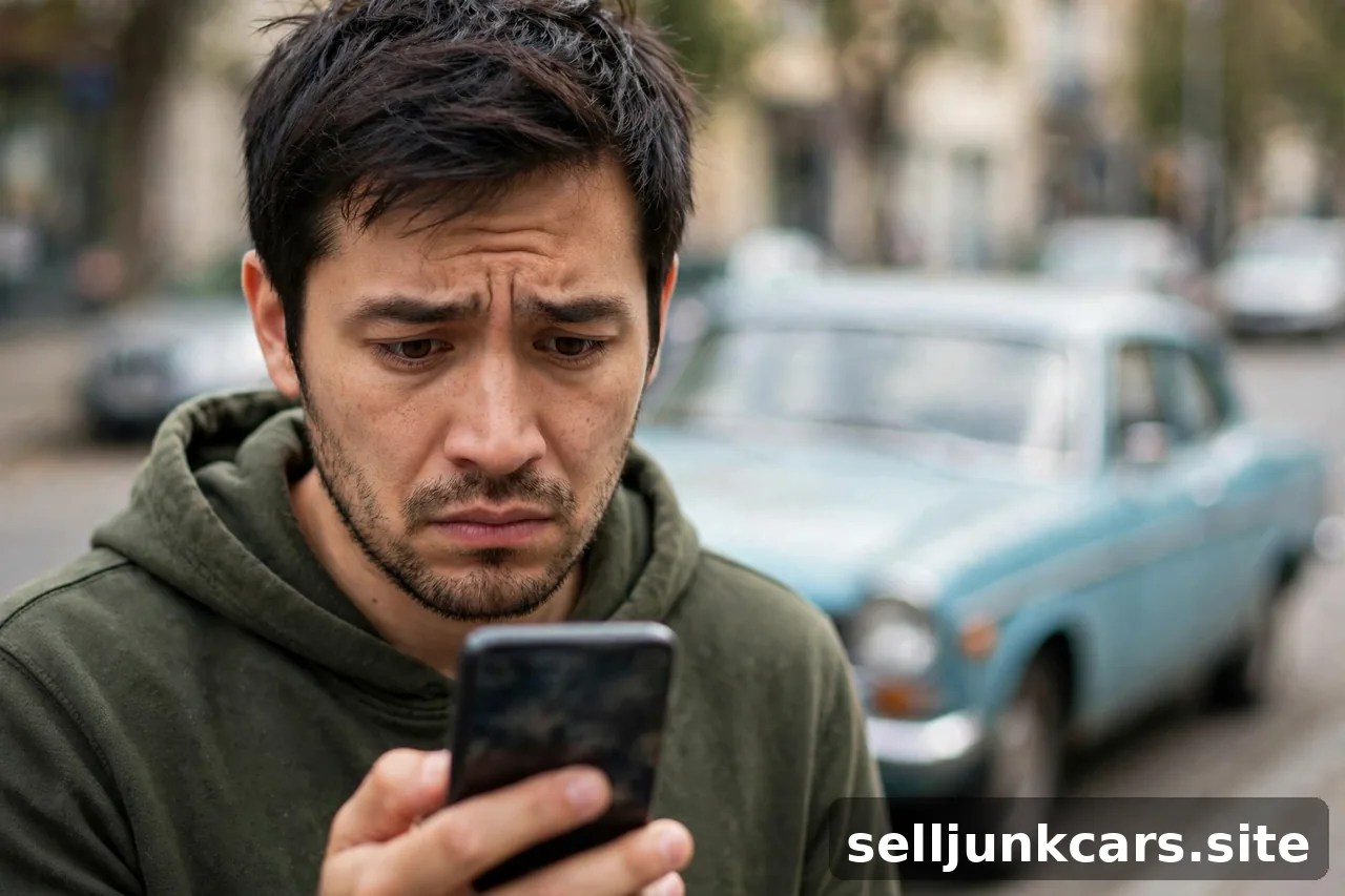 Persona preocupada mirando su teléfono