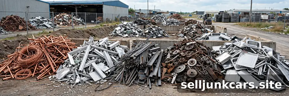 Montones de metal clasificado en una recicladora