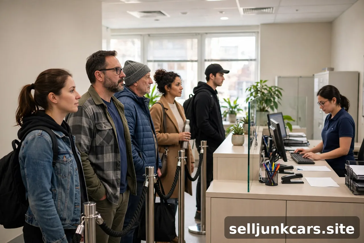 Personas esperando en una oficina de vehículos motorizados